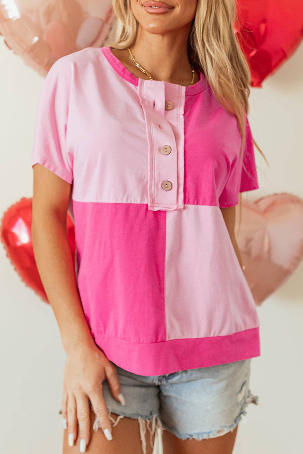 Colorblock Short Sleeve Henley T-Shirt