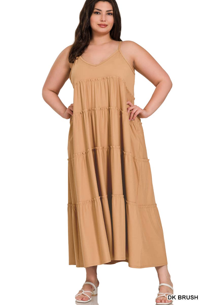 Plus Maxi Tiered Dress With Side Pockets