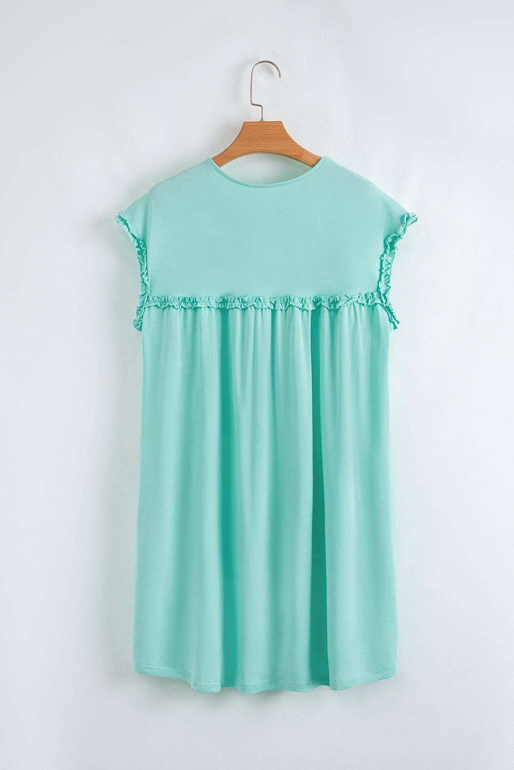 LALALOO Solid Frilled Trim Short Sleeve Mini Dress