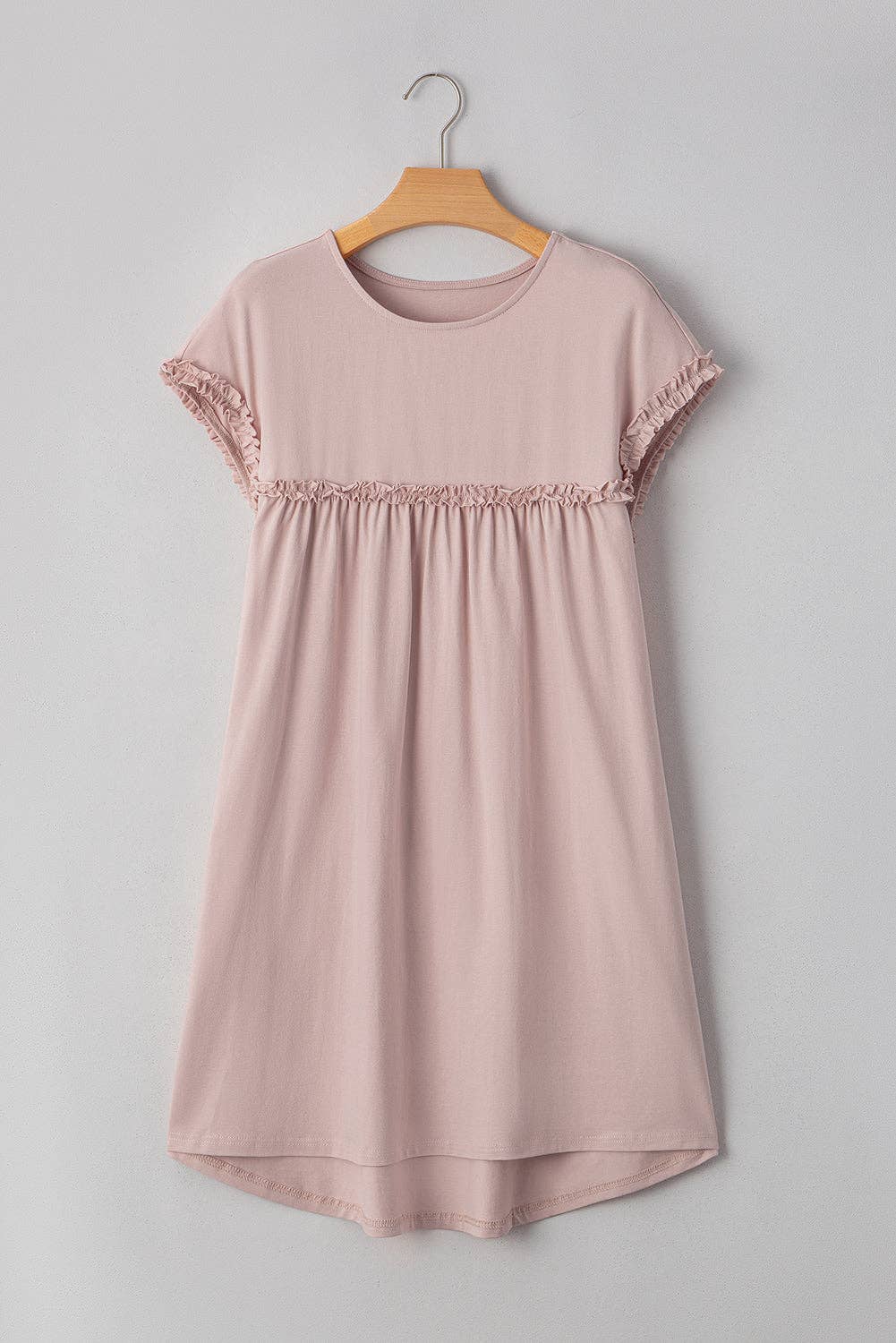 LALALOO Solid Frilled Trim Short Sleeve Mini Dress