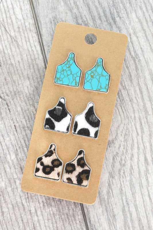 3-Pair Western Cattle Tag Assorted Earring Set