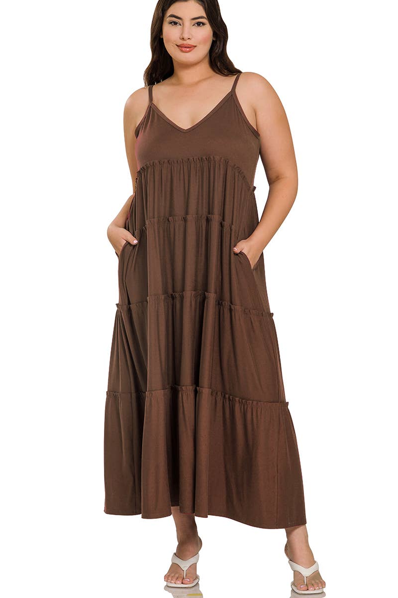 Plus Maxi Tiered Dress With Side Pockets