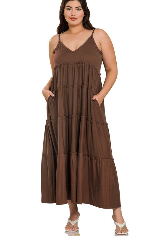 Plus Maxi Tiered Dress With Side Pockets
