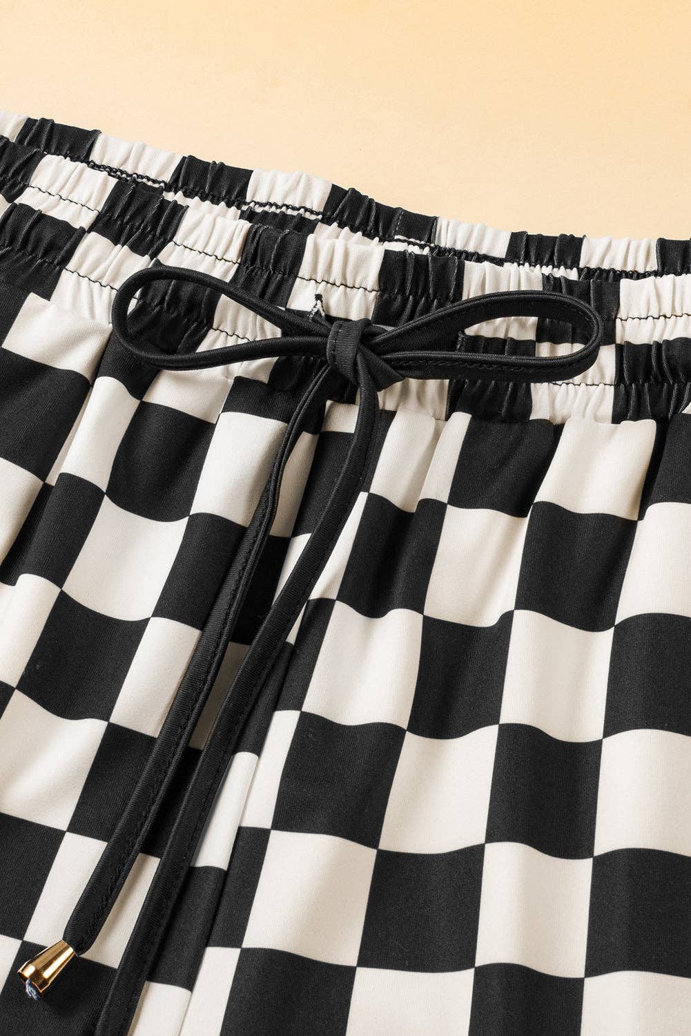 Checker Drawstring Elastic Waist Shorts