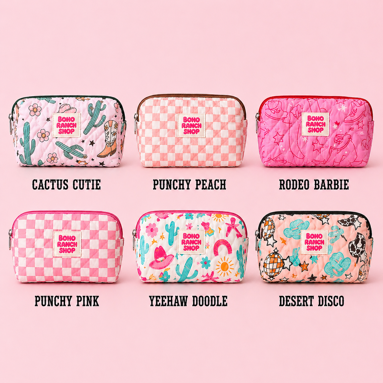 Quilted Western Pencil Pouch Cowgirl Makeup Bag Fabric
