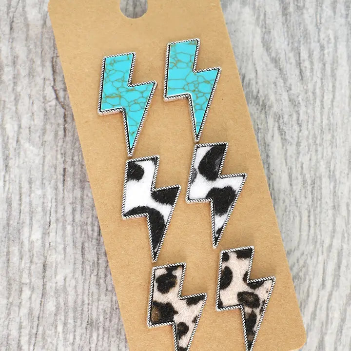 3-Pair Western Thunderbolt Assorted Earring Set