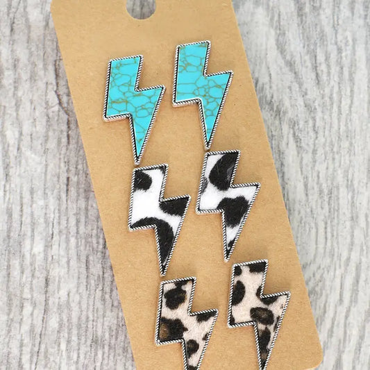 3-Pair Western Thunderbolt Assorted Earring Set