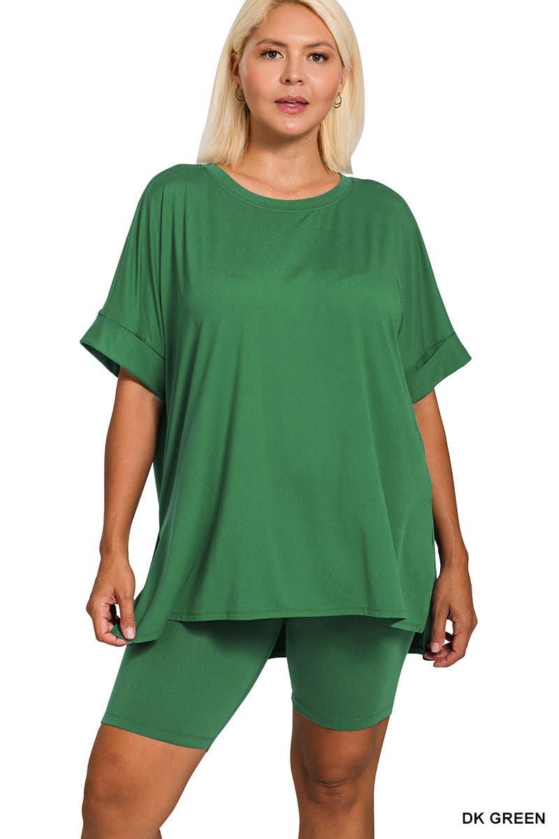 Plus Microfiber Top & Biker Shorts 2Pc Set - Zenana